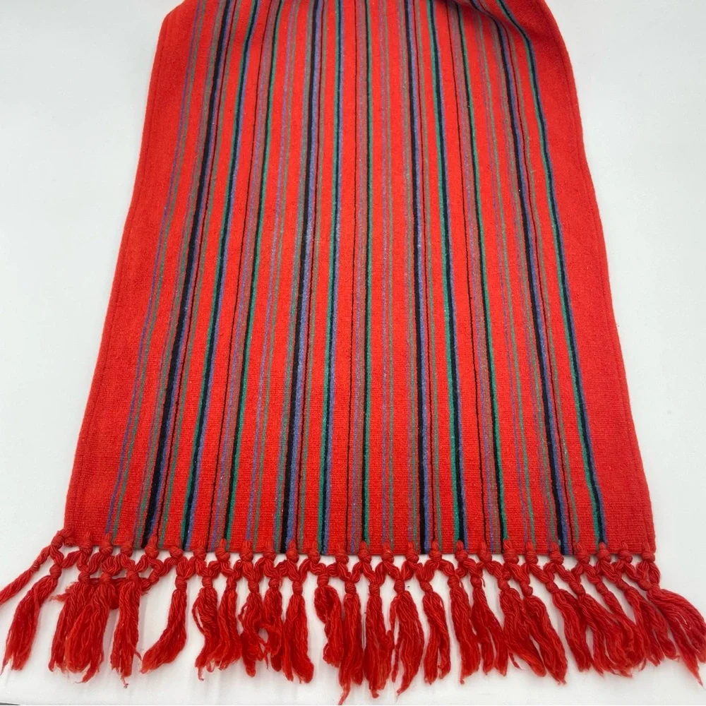 Vintage Table Runner Striped Fringe Red‎ Boho Eclectic Home Decor Dining Room